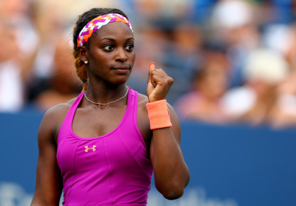 NEW YORK, NY - AUGUST 26: Sloane Stephens of the United States reacts after a point against Mandy Minella of Luxembourg during their first round women's singles match on Day One of the 2013 US Open at USTA Billie Jean King National Tennis Center on August 26, 2013 in the Flushing neighborhood of the Queens borough of New York City. (Photo by Elsa/Getty Images)