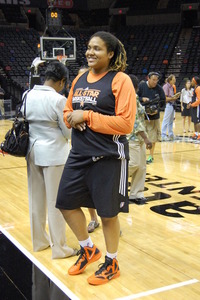 Danielle Adams meets the crowd before West All-Star practice Friday.