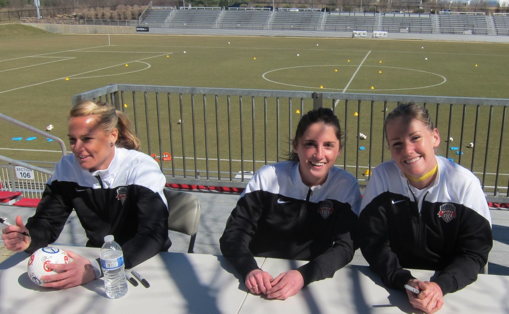 Veteran Ashlyn Harris, triallist Alexa St. Martin, and draftee Shasta Fisher were among the many players signing autographs before and after the scrimmage